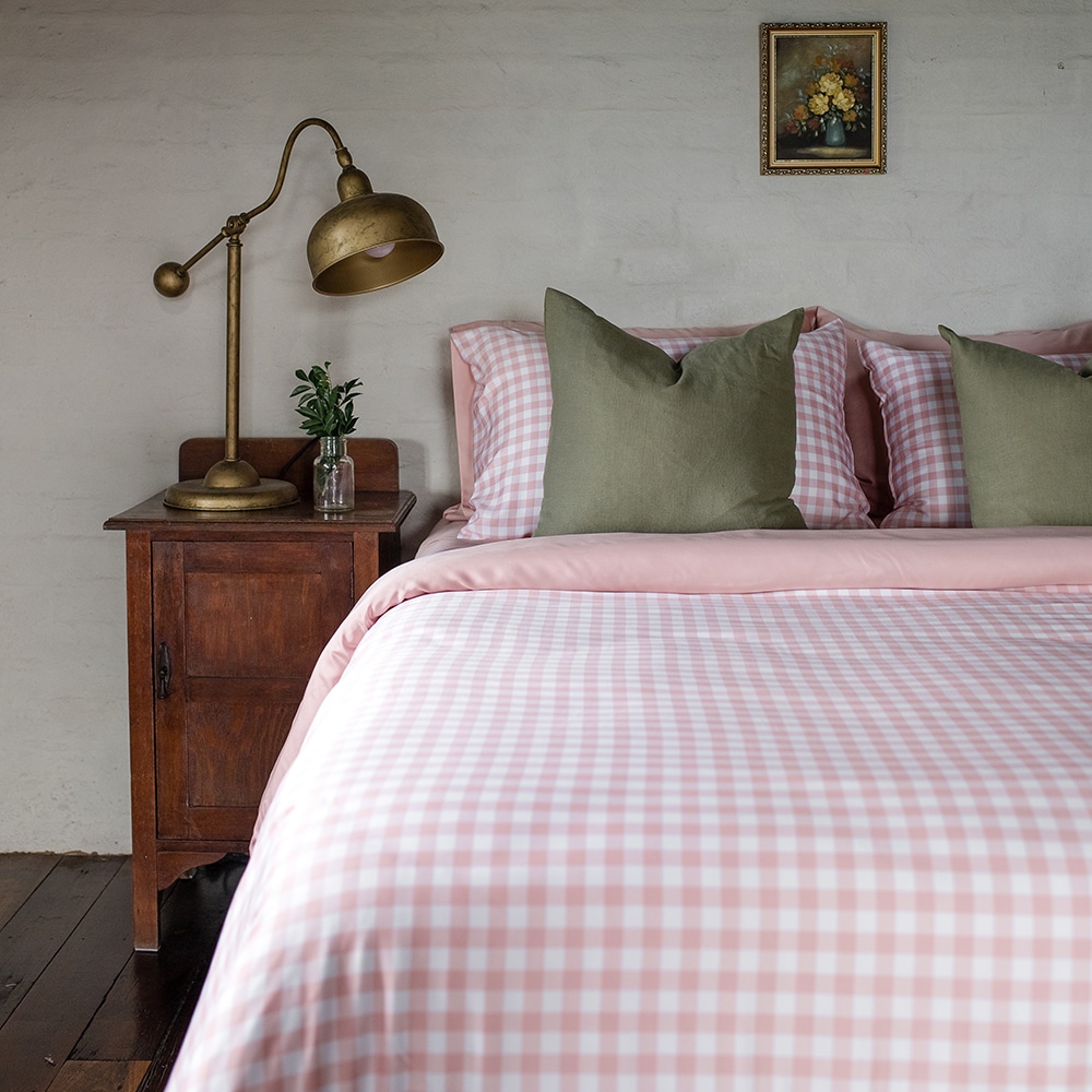 Bamboo Haus Coral Coral Gingham Quilt Cover Set 6